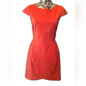 Kate Spade Saturday Dress Orange Coral Tulip Hem Cotton Linen Blend Pockets Sz 2